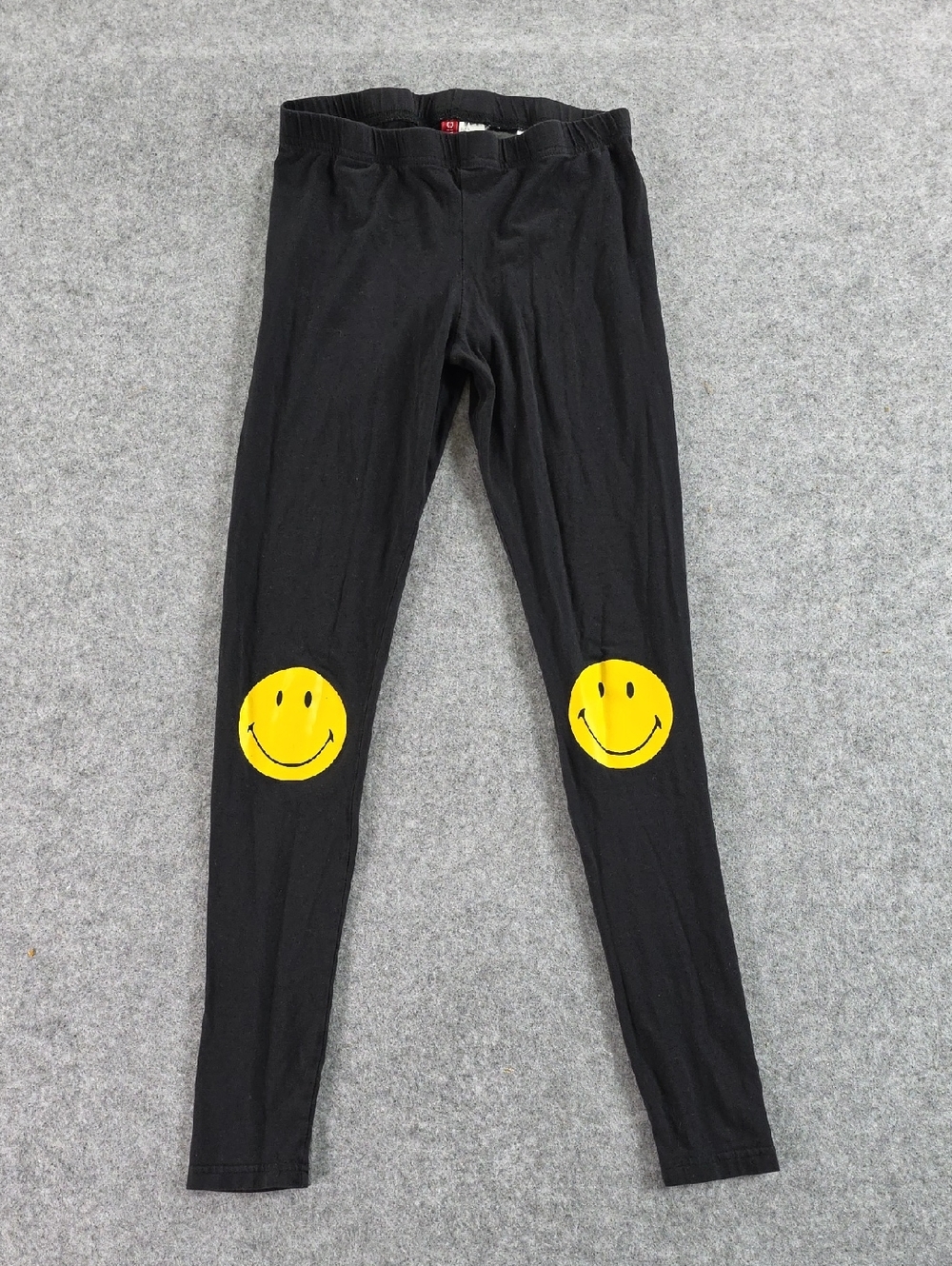 Divided Black Leggings with Yellow Smiley Knee Patches Smiley